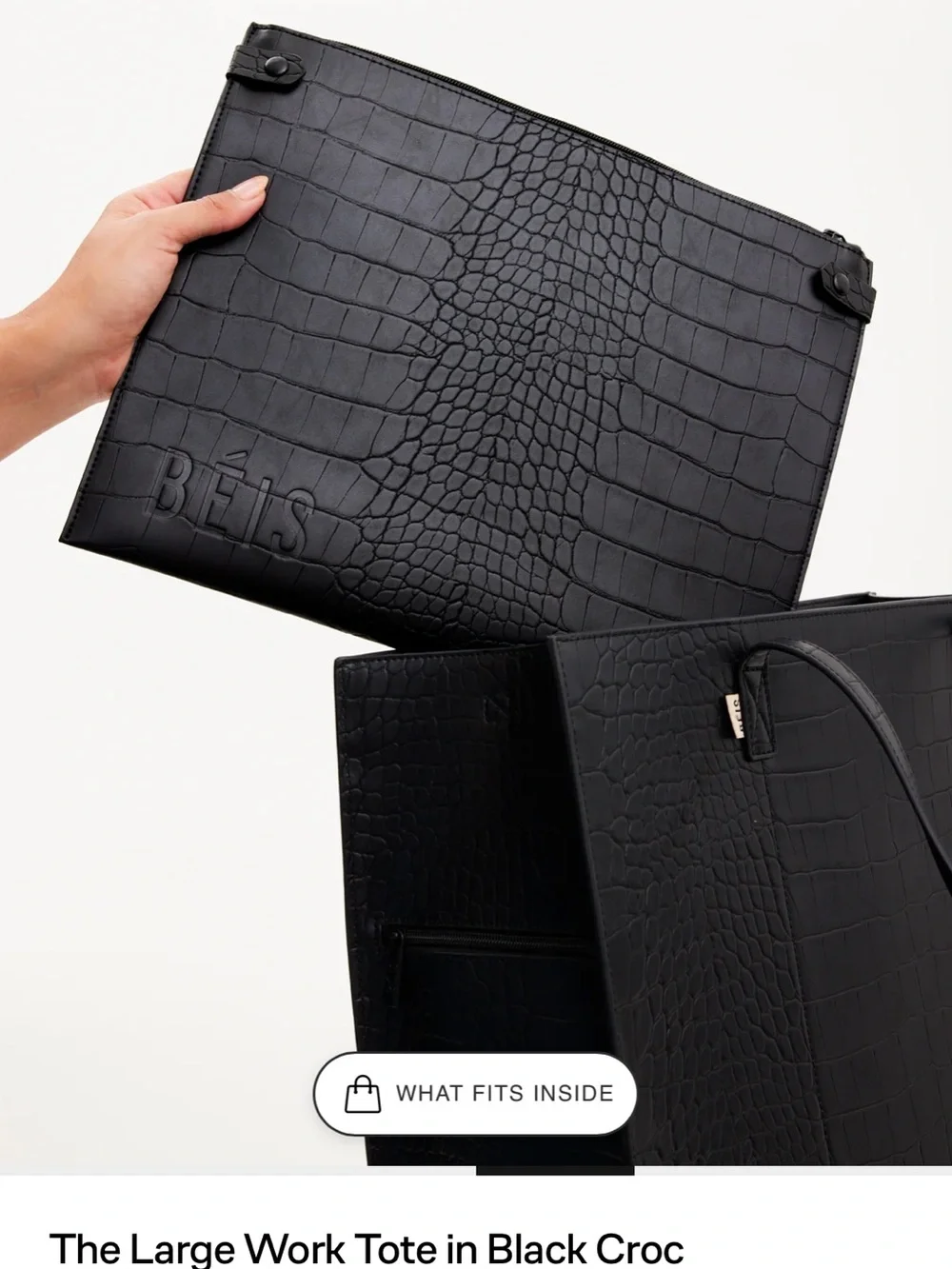 BEIS Black Croc Large Work Tote